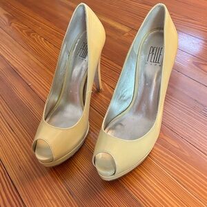 Pelle Moda Yellow High Heel Peep Toe Pumps